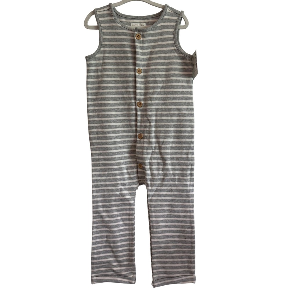 New Little Planet Carters Organic Cotton Gray Striped Tank Jumpsuit Boy Girl 3T